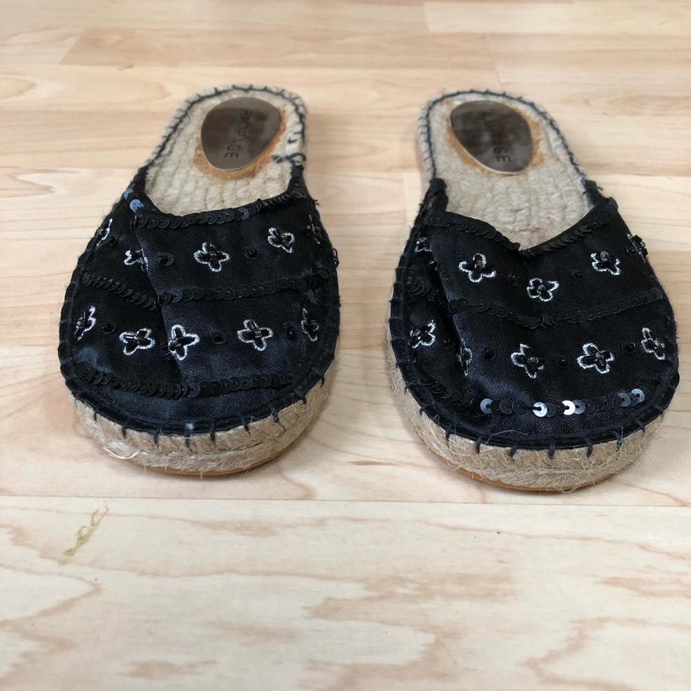 Rampage Black Sequins Bead Slide On Slipper Mule
